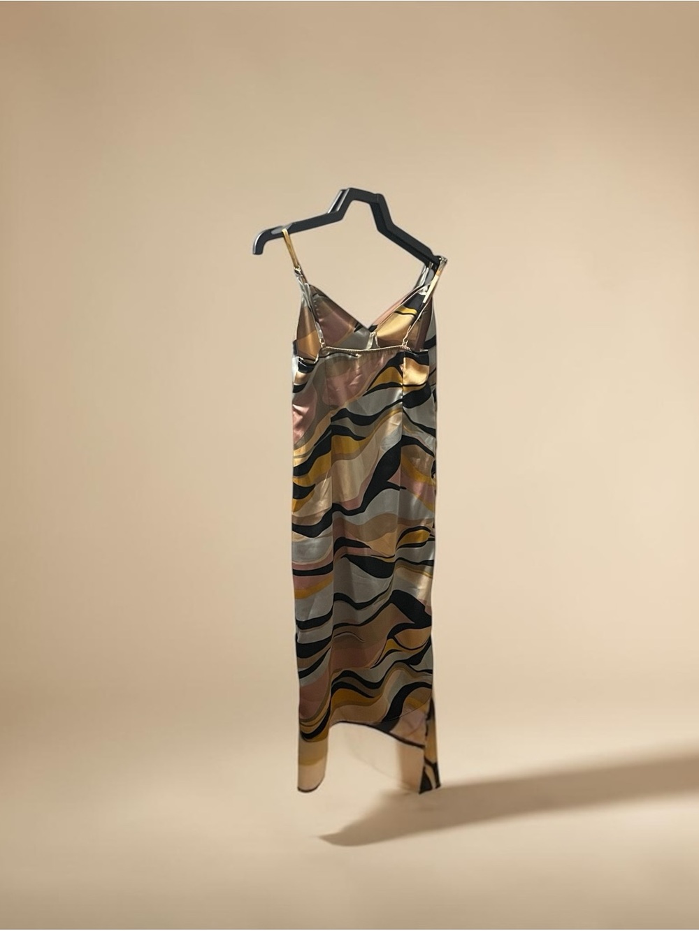 Retro Abstract Swirl Print Satin Midi Dress – Pink & Yellow – Size [m] - Picture 4 of 9